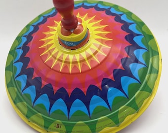 Vtg 1950s LBZ Lorenz Bolz Zirndorf Humming Choral Spinning Tin Top Rainbow Large