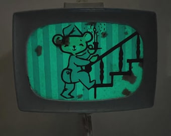 Vtg 1960s Sylvania Panelescent Nite Lite Teddy Bear Stairs Blue TV Night Light