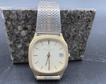 Vintage Jules Jurgensen goud-zilver Zwitsers quartzhorloge met datum: Y1428