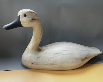 Vtg R Livingston French Broad River Decoy Co Swan Wood Carved Signed NC 24"