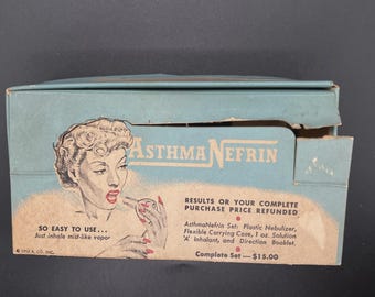 Zestaw plastikowych urządzeń VTG z lat 50. XX wieku z astmą Nefrin, pudełko, instrukcja, paragon, antyczny