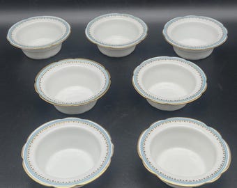 Vtg C. Ahrenfeldt Limoges France Shreve & Co SF bols baies or bleu (Ensemble de 7)