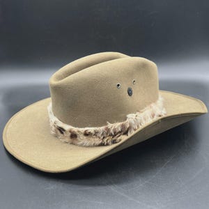 Vtg Borsalino Fur Felt Safari Hat w/ Leopard Print Trim & Souvenir Pins sz 7 1/4
