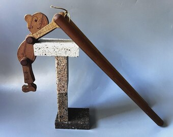 Vtg Wooden Squeeze Acrobat Toy Flips Monkey Gymnast Jumping Jack Man - 6"