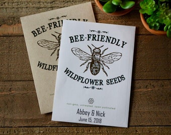 Bee friendly seed packet favor for wedding, bridal, baby shower, mothers day, earth day, personalized party favor in bulk with seed included