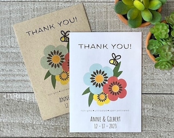 Wildflower Thank You seed packet favor for wedding, bridal, baby shower, earth day, personalized party favor in bulk with seed included