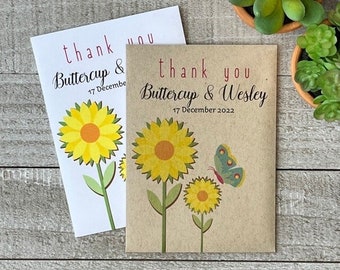 Sunflower Thank You seed packet favor for wedding, bridal, baby shower, earth day, personalized party favor in bulk with seed included