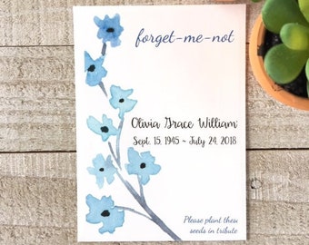 Forget Me Not  personalized seed packet favor memorial service, custom funeral gift, celebration of life memento, favor for funeral service