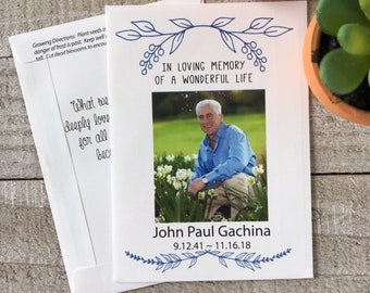 Photo memorial favors, seed included, personalized seed packets for funeral service, celebration of life memento, loved ones remembrance
