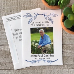 Photo memorial favors, seed included, personalized seed packets for funeral service, celebration of life memento, loved ones remembrance