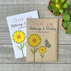 Sunflower Thank You seed packet favor for wedding, bridal, baby shower, earth day, personalized party favor in bulk with seed included