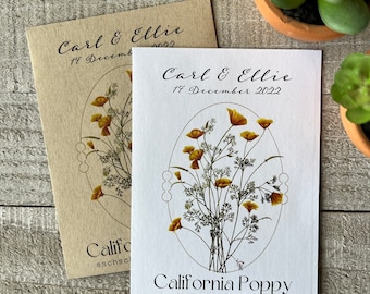 California Poppy seed packet favor for wedding, bridal, baby shower, mothers day, earth day, personalized party favor in bulk, seed included