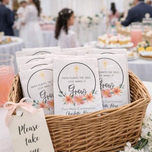 First Holy Communion Seed Packet Favors – Personalized Wildflower Party Favors – Baptism or Religious Event image 1