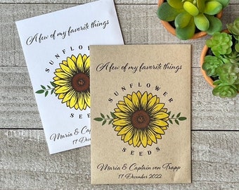 Classic Sunflower seed packet favor for wedding, bridal, baby shower, earth day, personalized party favor in bulk with seed included