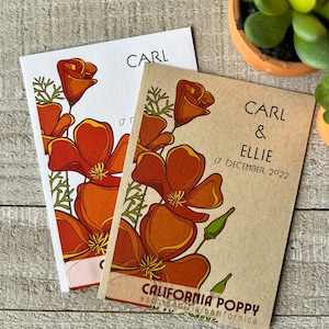 California Poppy seed packet favor for wedding, bridal, baby shower, mothers day, earth day, personalized party favor in bulk, seed included