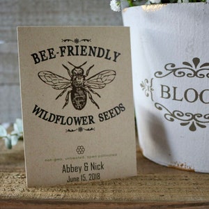 Bee friendly seed packet favor for wedding, bridal, baby shower, mothers day, earth day, personalized party favor in bulk with seed included afbeelding 2