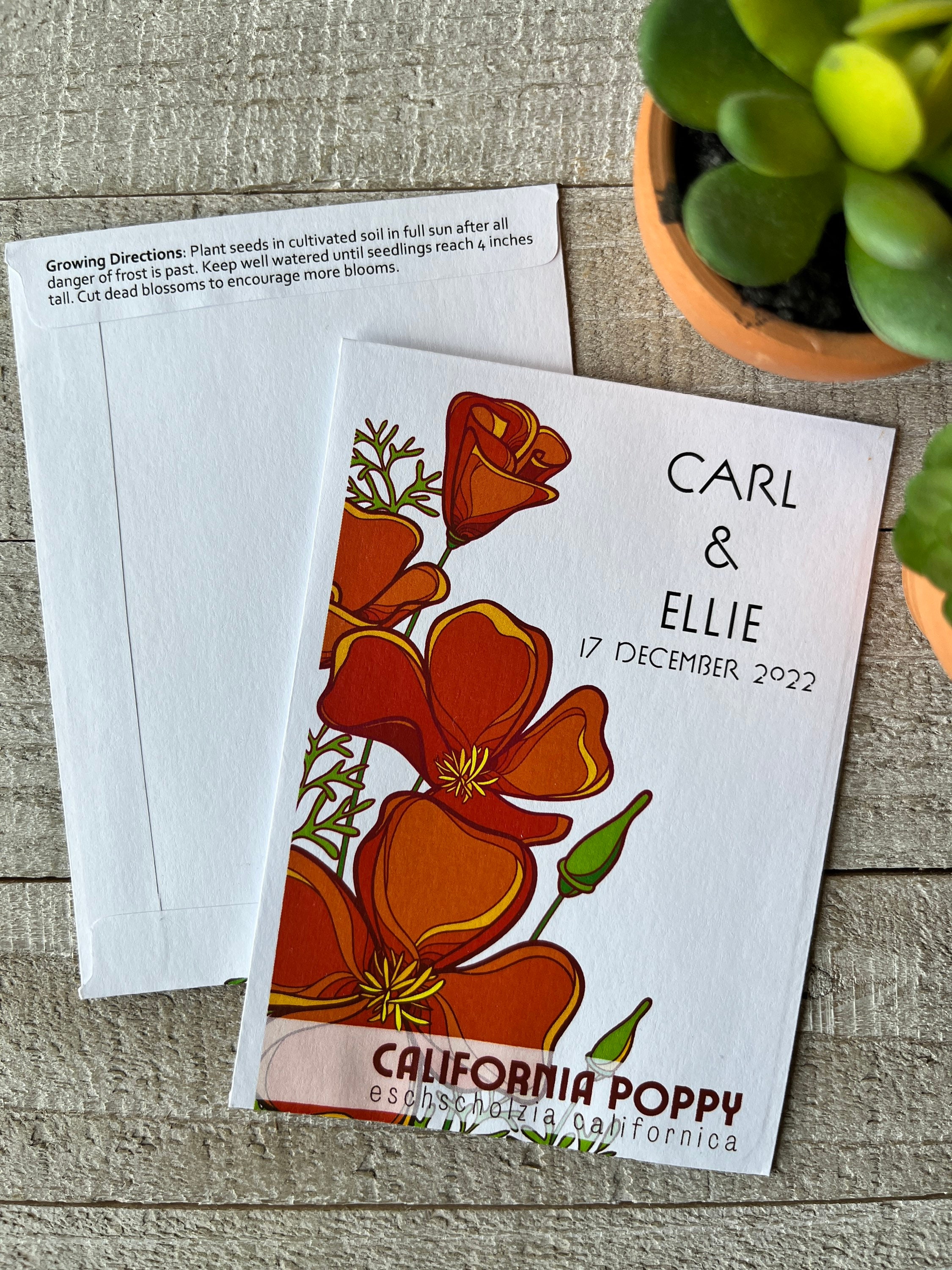 California Poppy Seed Packet Favor for Wedding Bridal Baby Etsy