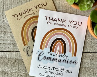 Rainbow First Communion Personalized Seed Packet Favor with seeds