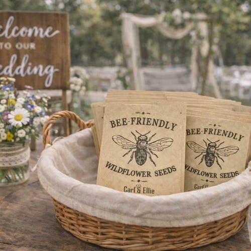 Personalized Bee-Friendly Wildflower Seed Packet Favor | Custom Eco-Friendly Gift