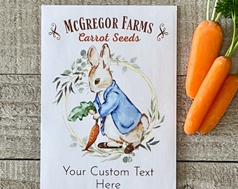 Vintage Rabbit Baby Blue Carrot Seed Packet with Seeds Included for Baby Shower, Birth Announcment, Birthday Party, Easter Favor