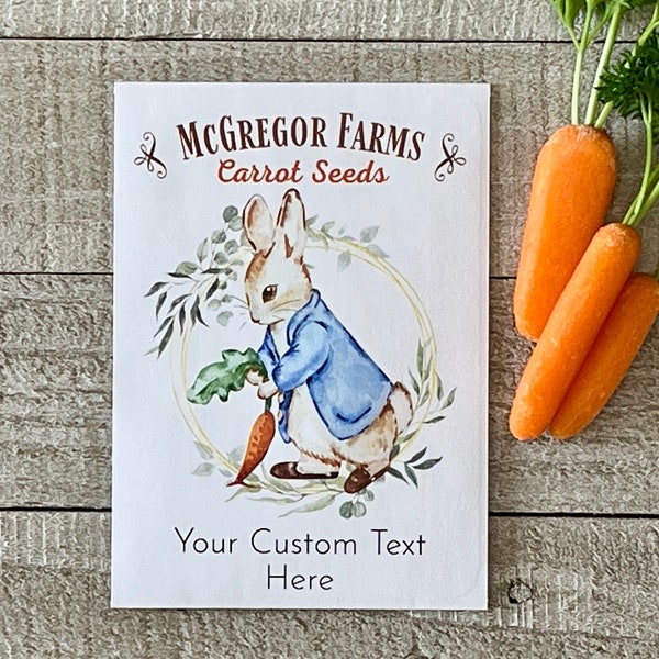 Vintage Rabbit Baby Blue Carrot Seed Packet with Seeds Included for Baby Shower, Birth Announcment, Birthday Party, Easter Favor