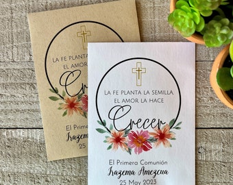 Floral Bautismo Seed Packet Favor: Personalized Primera Comunión ESPAÑOL