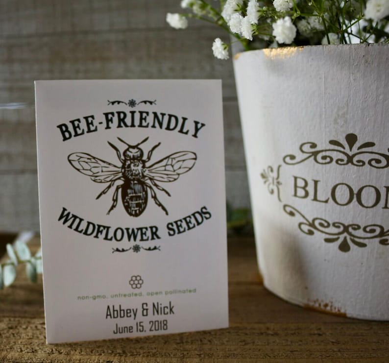 Bee friendly seed packet favor for wedding, bridal, baby shower, mothers day, earth day, personalized party favor in bulk with seed included afbeelding 6