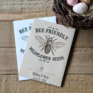 Bee friendly seed packet favor for wedding, bridal, baby shower, mothers day, earth day, personalized party favor in bulk with seed included image 4