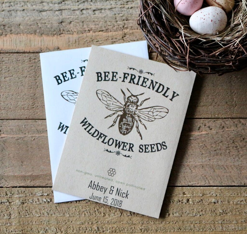 Bee friendly seed packet favor for wedding, bridal, baby shower, mothers day, earth day, personalized party favor in bulk with seed included afbeelding 4