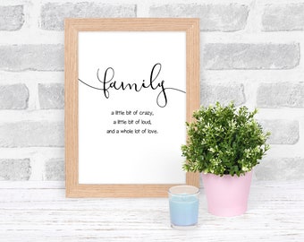 family handwritten quote wall print, script font, wall art, inspirational quote, black and white, typography, wall decor, black and white