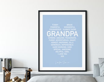 Gift for Grandpa, Christmas present, xmas gift, from grandson, granddaughter, wall print, personalised, custom, bespoke, love, A4, A5