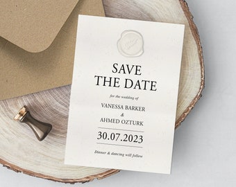 Save the Date Cards, Ivory Save the Date, with wax seal, Luxury Save the Date, Classy Save the Date, Modern Save the Date Card