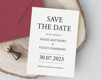 Save the Date Cards, Red Save the Date, Burgundy with envelope, Minimalist Save the Date, Modern Save the Date Card, Simple, Claret Red