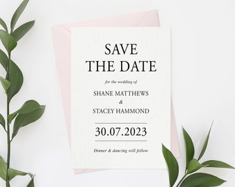 Save the Date Cards, Blush Pink Save the Date, Pink card with envelope, Minimalist Save the Date, Modern Save the Date Card, Simple, Elegant