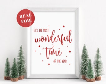 Foil Christmas Print, wall print, festive wall art, wall print, red, silver, gold, rose, copper, it's the most wonderful time, foiled, shiny