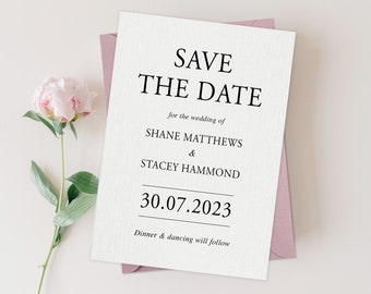 Save the Date Cards, Pink Save the Date, Dusky pink with envelope, Minimalist Save the Date, Modern Save the Date Card, Simple, Elegant,