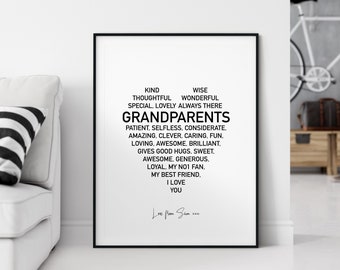 Gift for Grandparents, Christmas present, xmas gift, from grandson, granddaughter, wall print, personalised, custom, bespoke, love, A4, A5