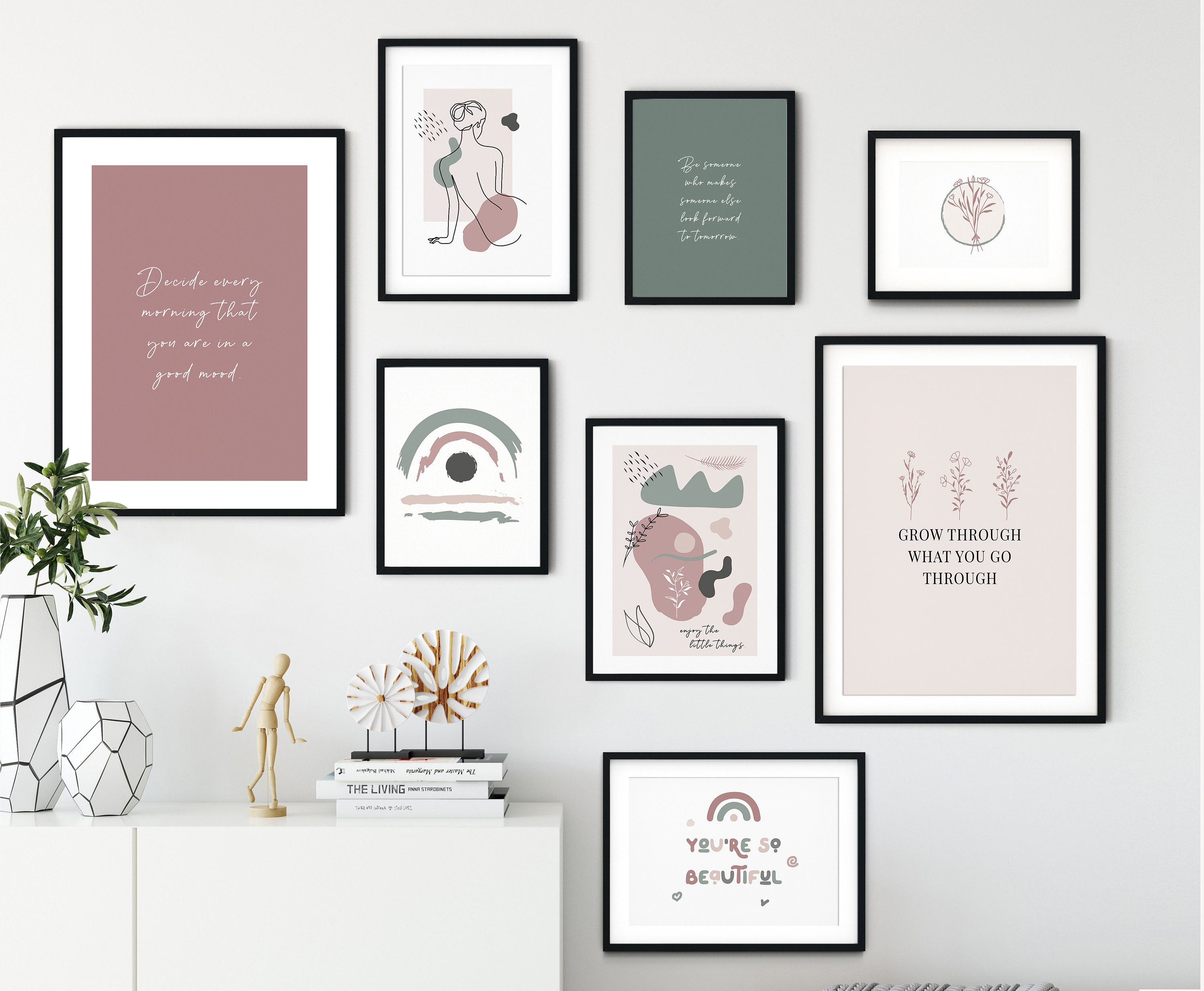 Pink Wall Art Set Gallery Wall Wall Print Bundle Pink and Etsy UK