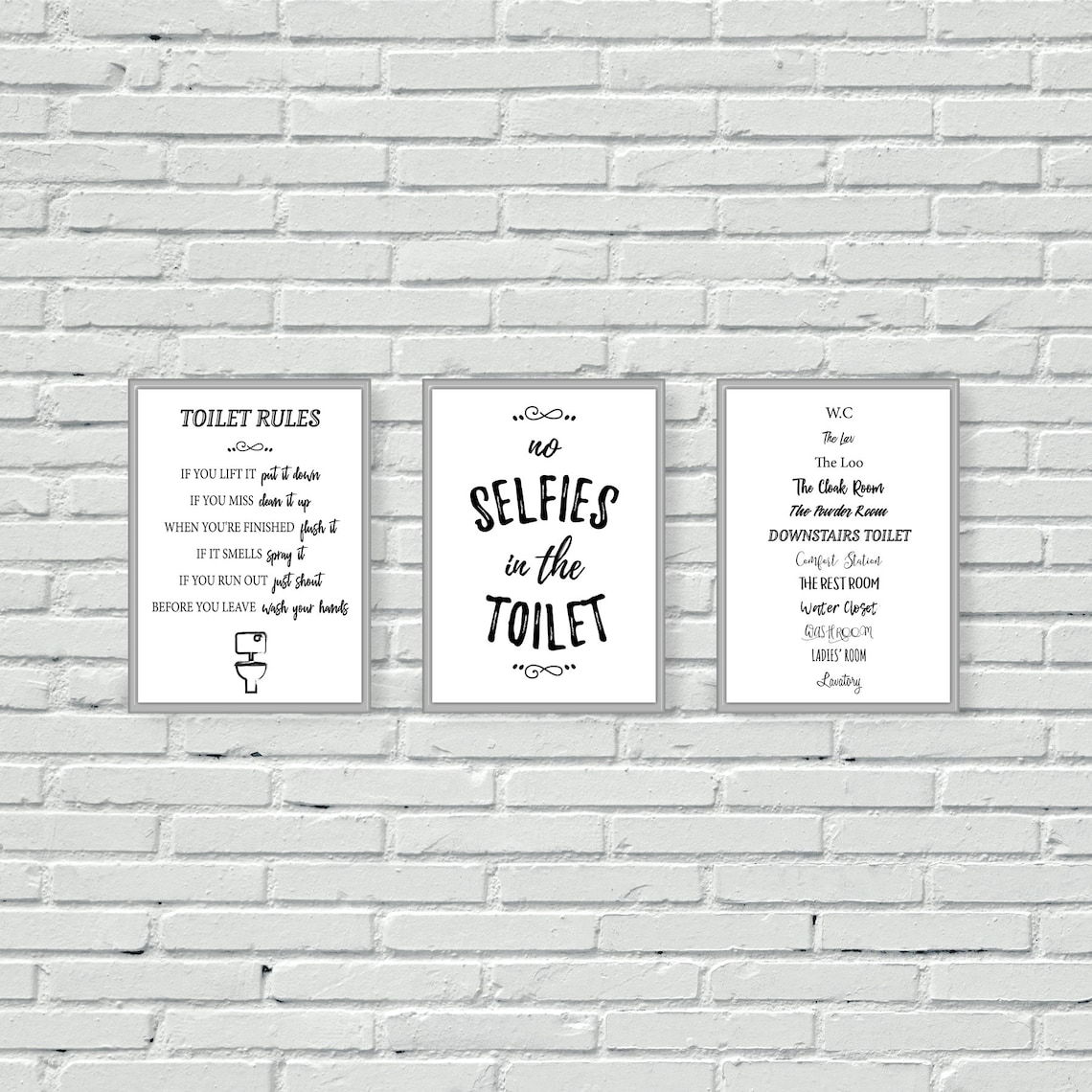 Toilet Wall Prints Bathroom Wall Art Set of Three Etsy UK