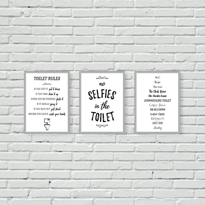 Toilet Wall Prints Bathroom Wall Art Set of Three Etsy UK