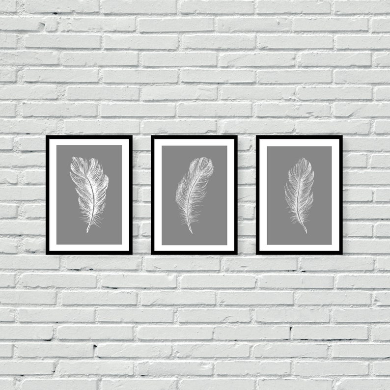 Set of 3 Pink Feathers Wall Art Prints Blush Living Room Etsy UK