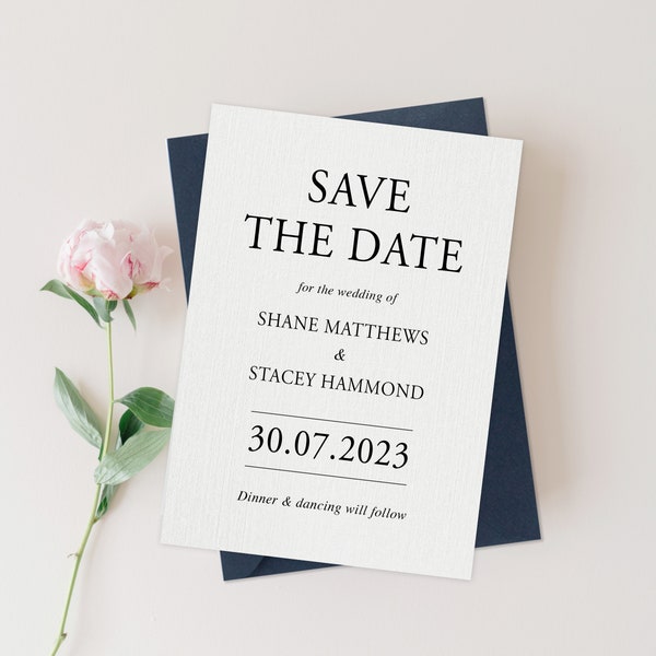 Navy Save the Date Cards, Navy Save the Date, Navy Blue with envelope, Minimalist Save the Date, Modern Save the Date Card, Simple, Elegant,