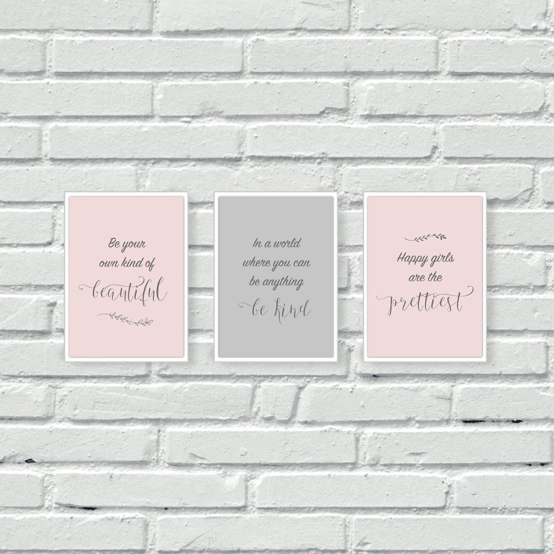 Blush and Grey Wall Prints Set of Three, Wall Art, Inspirational Quotes