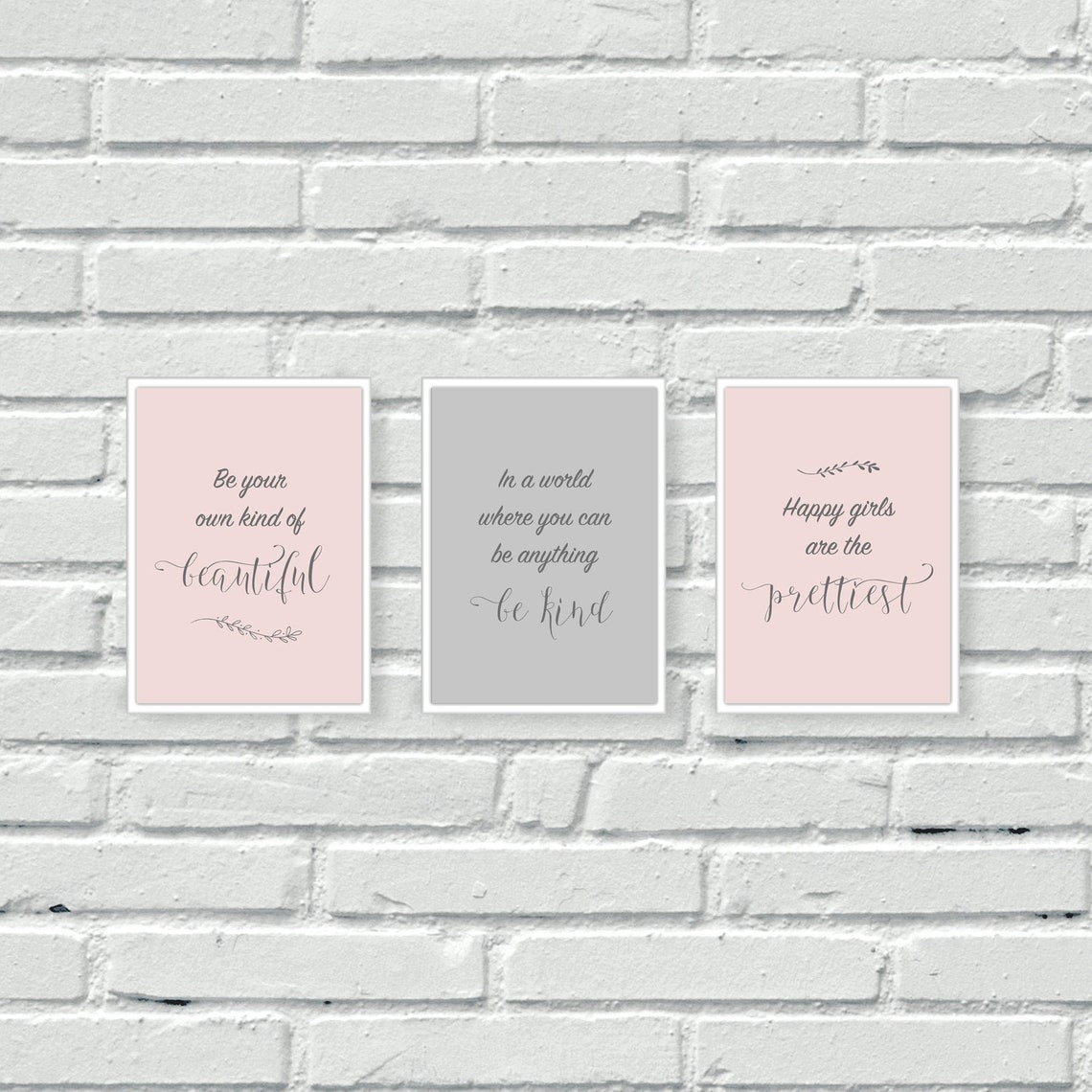 Blush and Grey wall prints set of three wall art Etsy