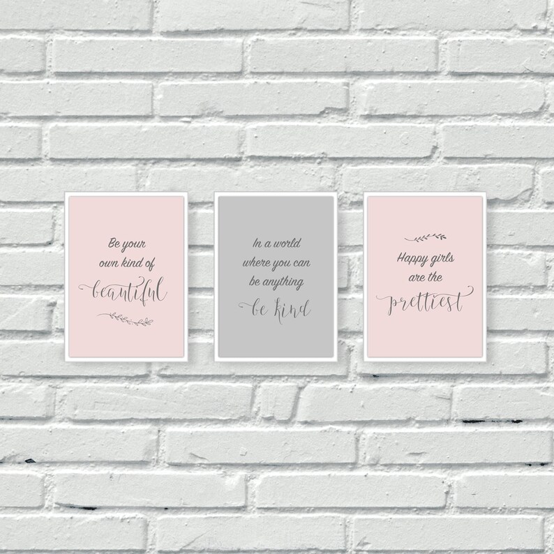 Blush and Grey Wall Prints Set of Three Wall Art Etsy UK