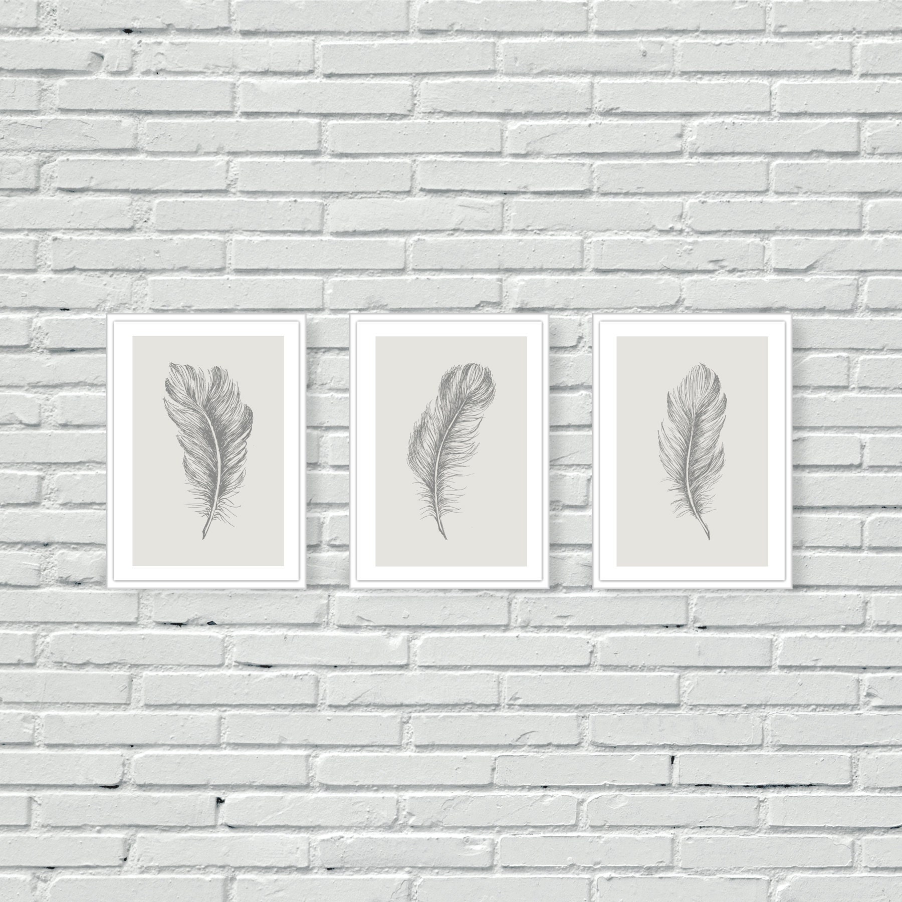 Set of 3 Pink Feathers Wall Art Prints Blush Living Room Etsy UK