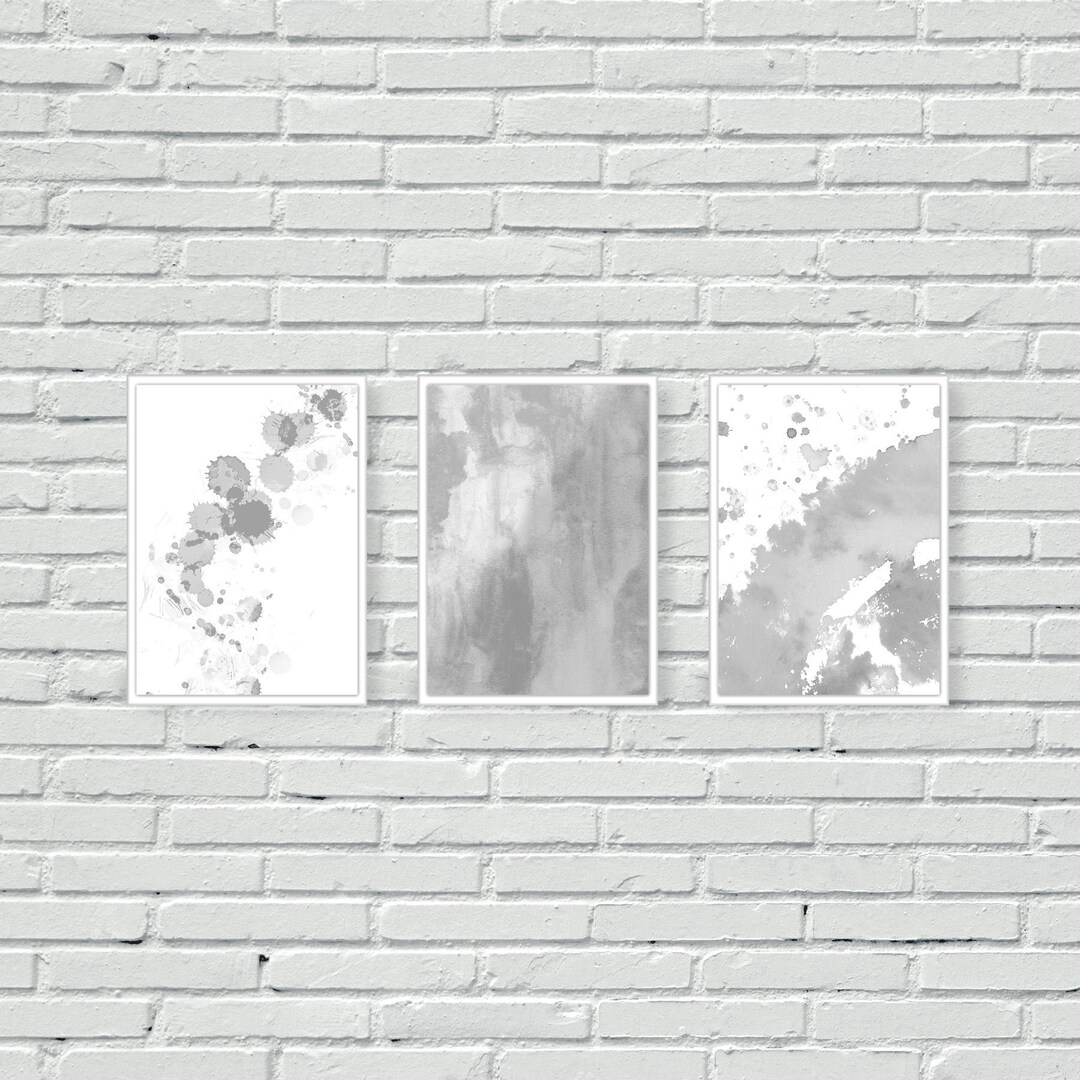 Grey Watercolour Wall Prints, Abstract Wall Art, Silver Decor, Set of