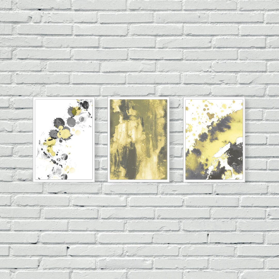 Yellow and Grey Abstract Wall Decor Watercolour Wall Print Etsy