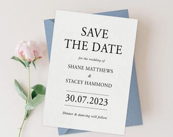 Save the Date Cards, Blue Save the Date, Dusky blue with envelope, Minimalist Save the Date, Modern Save the Date Card, Simple, Elegant,
