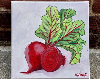 Urban Beets, Vegetable Art, Original Minimalist Acrylic Painting, Boho Style